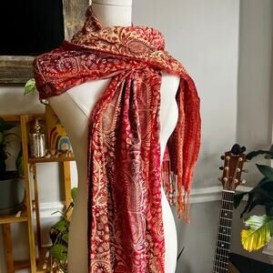 Vintage Y2K Pink Purple Paisley Cotton Knit Long Scarf